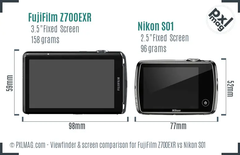 FujiFilm Z700EXR vs Nikon S01 Screen and Viewfinder comparison