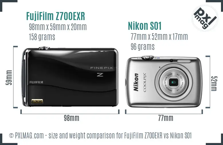 FujiFilm Z700EXR vs Nikon S01 size comparison