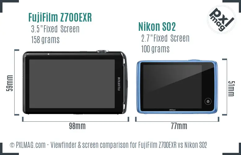 FujiFilm Z700EXR vs Nikon S02 Screen and Viewfinder comparison FujiFilm Z700EXR vs Nikon S02 Screen and Viewfinder comparison