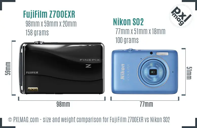 FujiFilm Z700EXR vs Nikon S02 size comparison FujiFilm Z700EXR vs Nikon S02 size comparison