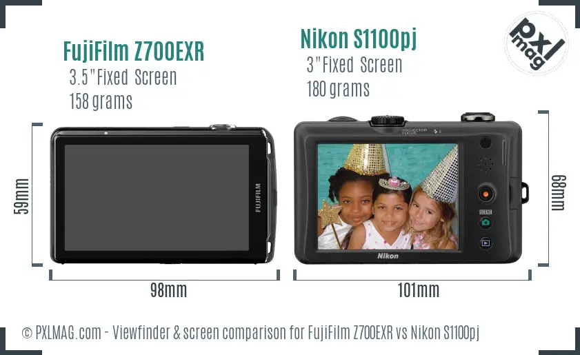 FujiFilm Z700EXR vs Nikon S1100pj Screen and Viewfinder comparison