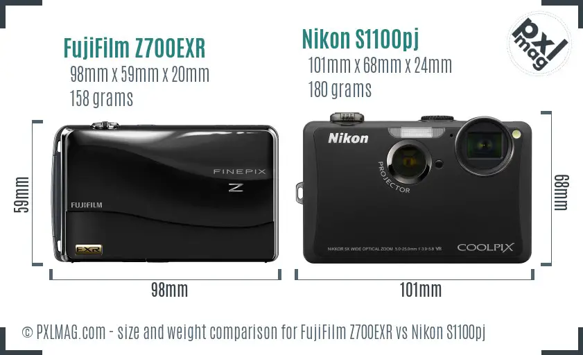 FujiFilm Z700EXR vs Nikon S1100pj size comparison