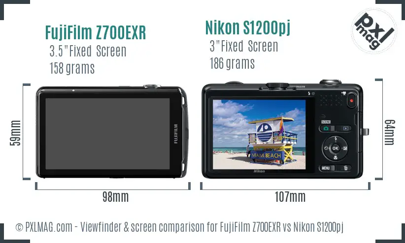 FujiFilm Z700EXR vs Nikon S1200pj Screen and Viewfinder comparison