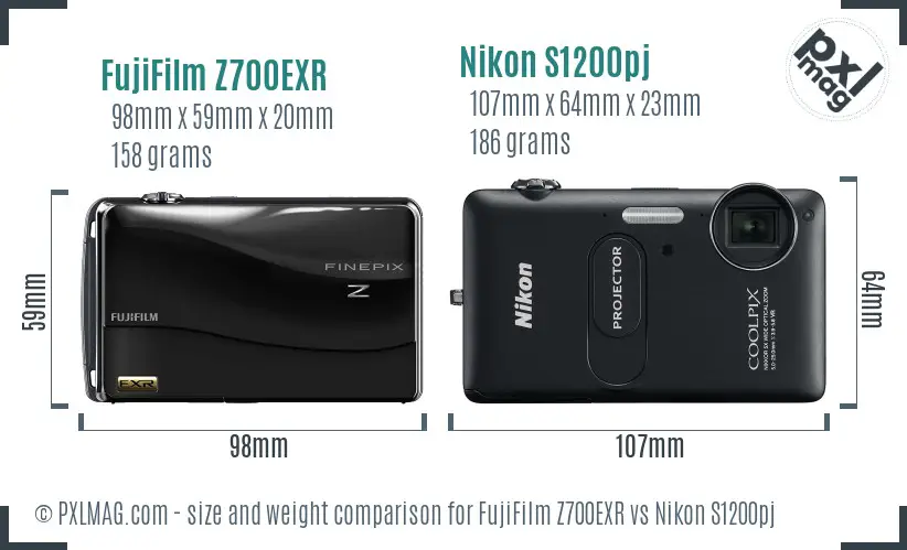 FujiFilm Z700EXR vs Nikon S1200pj size comparison