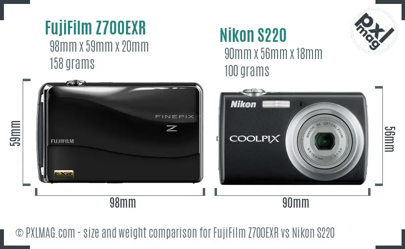 FujiFilm Z700EXR vs Nikon S220 size comparison