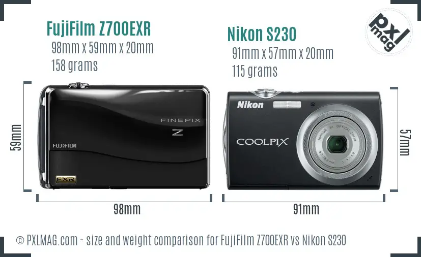 FujiFilm Z700EXR vs Nikon S230 size comparison FujiFilm Z700EXR vs Nikon S230 size comparison