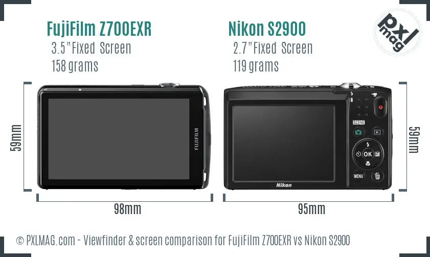 FujiFilm Z700EXR vs Nikon S2900 Screen and Viewfinder comparison
