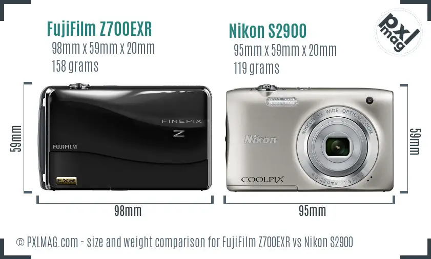FujiFilm Z700EXR vs Nikon S2900 size comparison