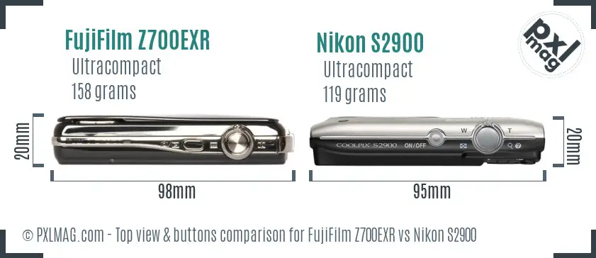 FujiFilm Z700EXR vs Nikon S2900 top view buttons comparison