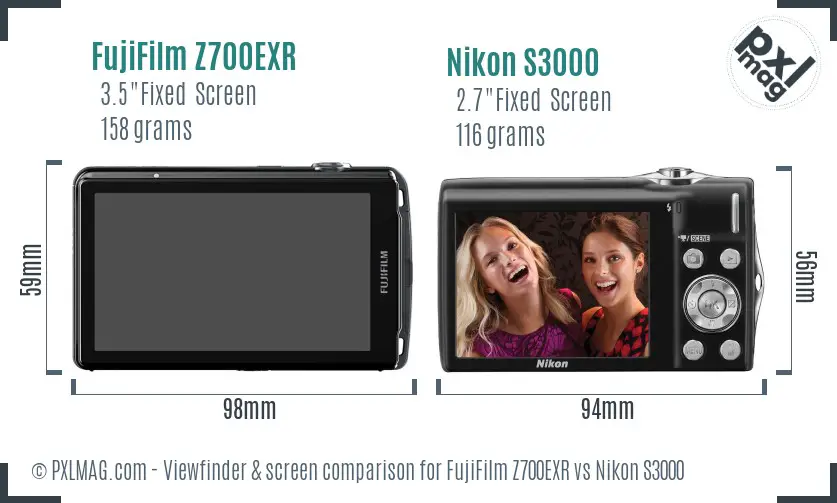 FujiFilm Z700EXR vs Nikon S3000 Screen and Viewfinder comparison FujiFilm Z700EXR vs Nikon S3000 Screen and Viewfinder comparison