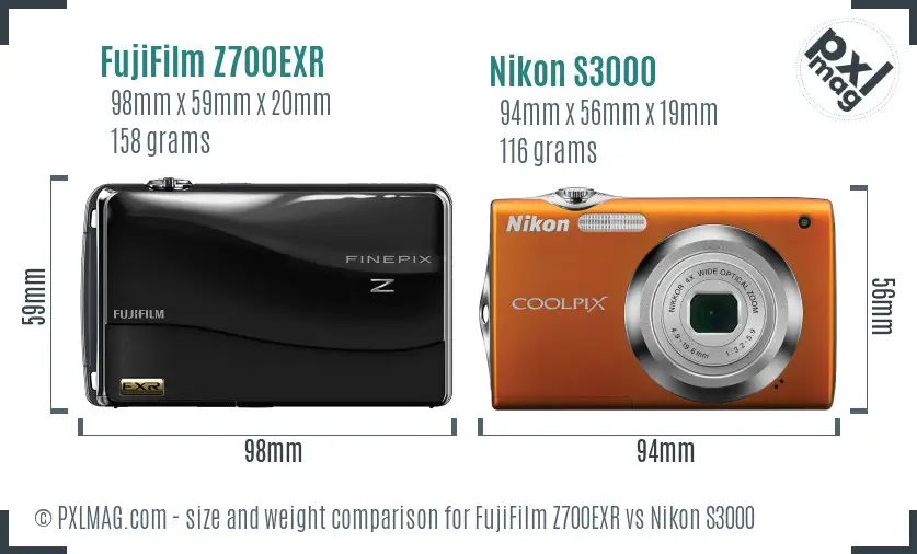 FujiFilm Z700EXR vs Nikon S3000 size comparison FujiFilm Z700EXR vs Nikon S3000 size comparison