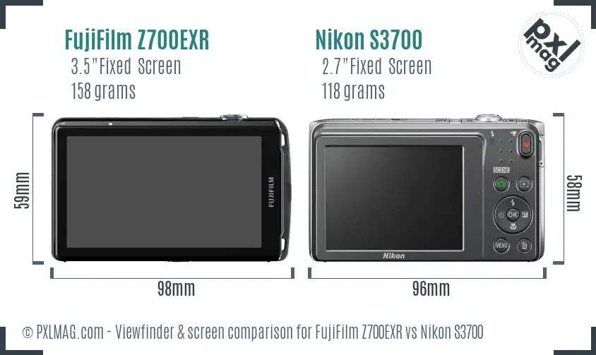 FujiFilm Z700EXR vs Nikon S3700 Screen and Viewfinder comparison