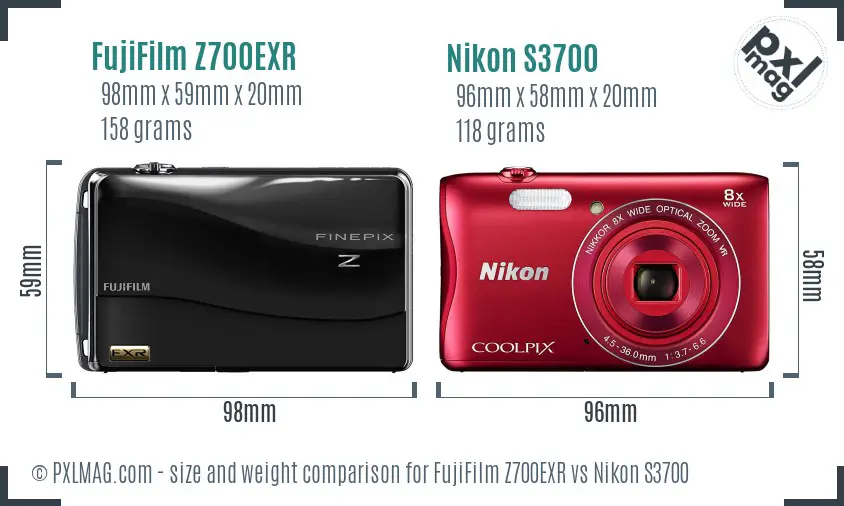 FujiFilm Z700EXR vs Nikon S3700 size comparison
