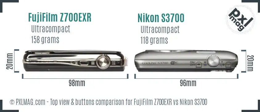 FujiFilm Z700EXR vs Nikon S3700 top view buttons comparison