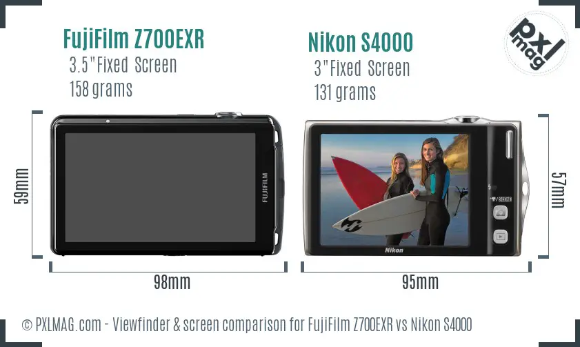 FujiFilm Z700EXR vs Nikon S4000 Screen and Viewfinder comparison