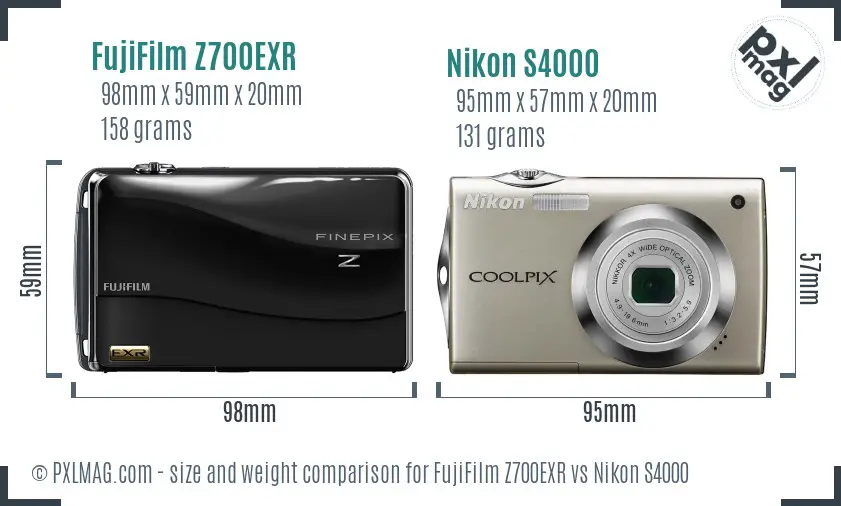 FujiFilm Z700EXR vs Nikon S4000 size comparison