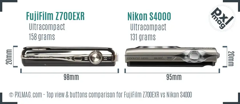 FujiFilm Z700EXR vs Nikon S4000 top view buttons comparison