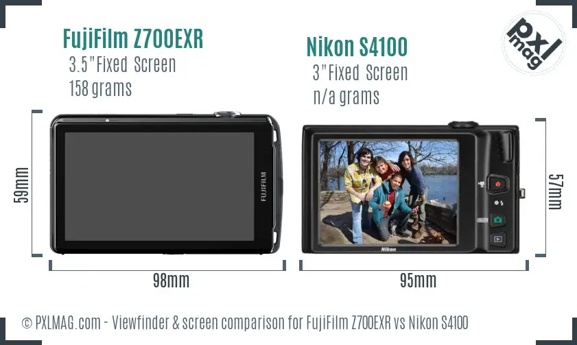 FujiFilm Z700EXR vs Nikon S4100 Screen and Viewfinder comparison