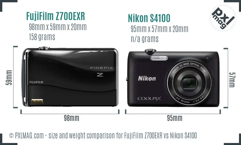 FujiFilm Z700EXR vs Nikon S4100 size comparison