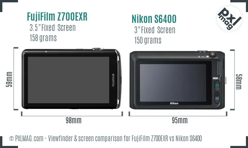FujiFilm Z700EXR vs Nikon S6400 Screen and Viewfinder comparison