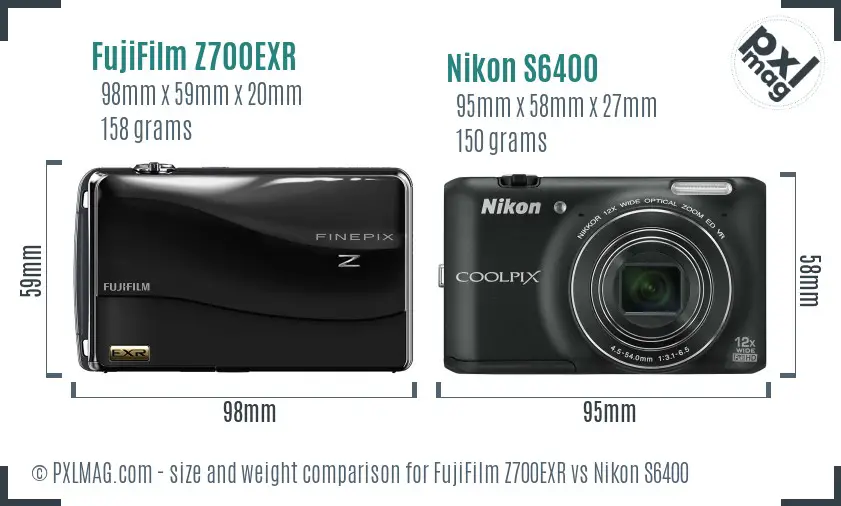 FujiFilm Z700EXR vs Nikon S6400 size comparison