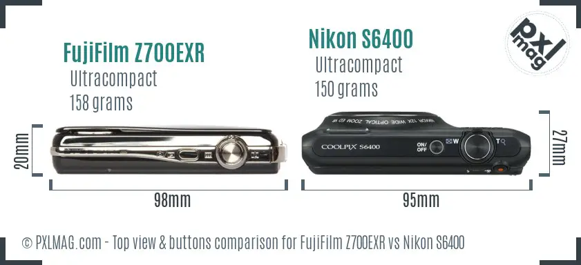 FujiFilm Z700EXR vs Nikon S6400 top view buttons comparison