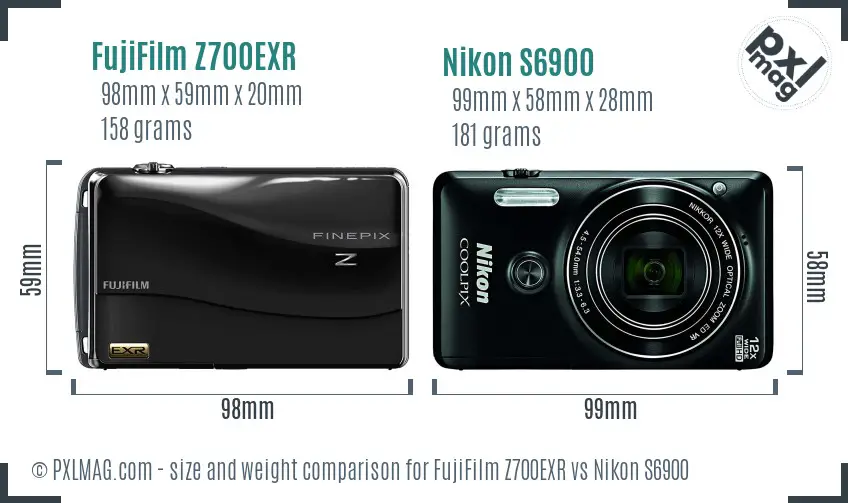 FujiFilm Z700EXR vs Nikon S6900 size comparison