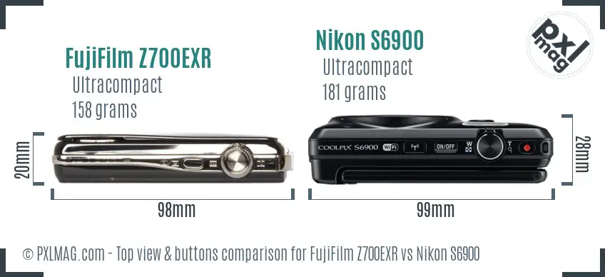 FujiFilm Z700EXR vs Nikon S6900 top view buttons comparison