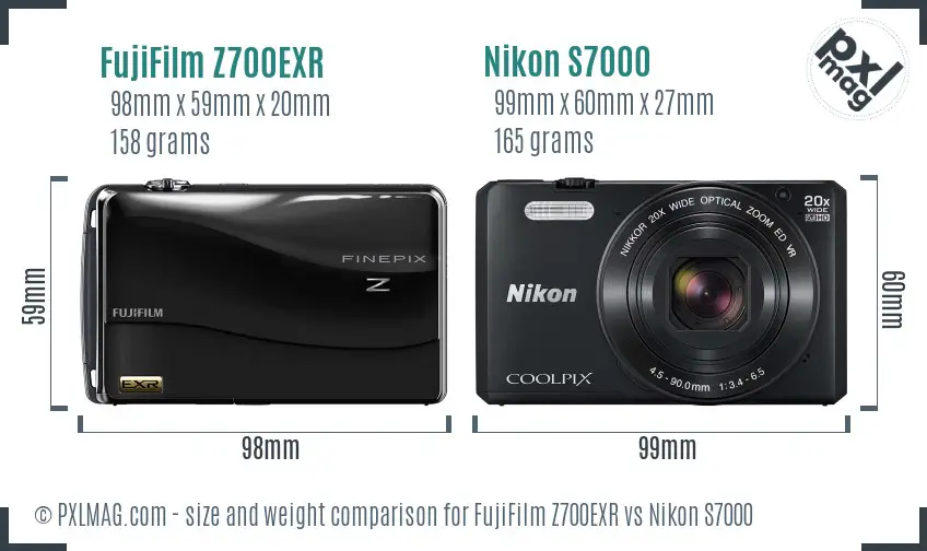 FujiFilm Z700EXR vs Nikon S7000 size comparison