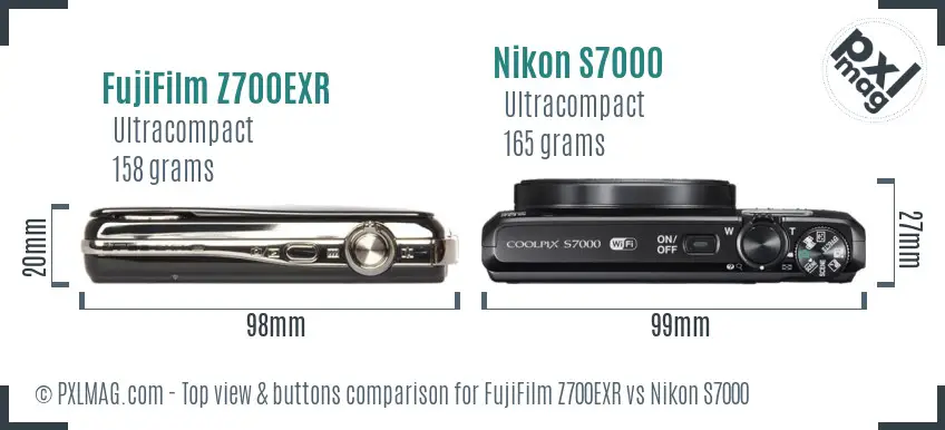 FujiFilm Z700EXR vs Nikon S7000 top view buttons comparison