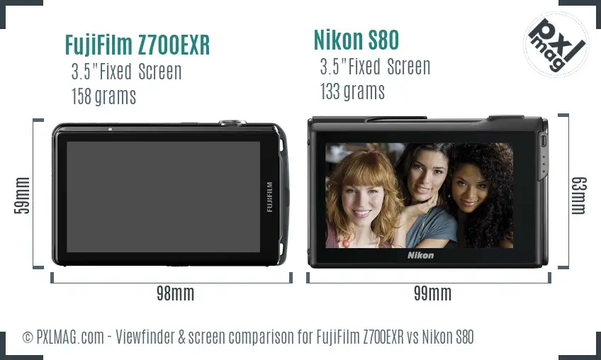 FujiFilm Z700EXR vs Nikon S80 Screen and Viewfinder comparison