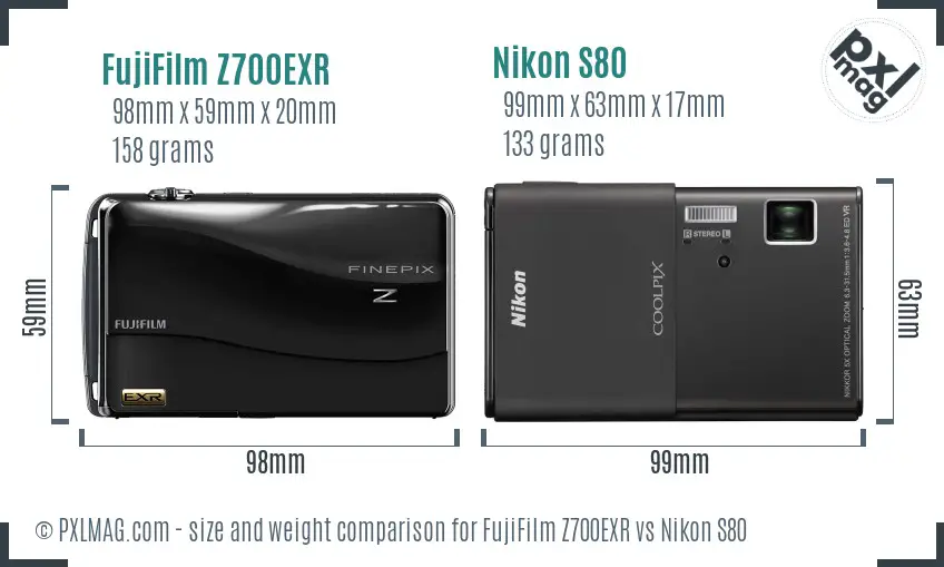 FujiFilm Z700EXR vs Nikon S80 size comparison