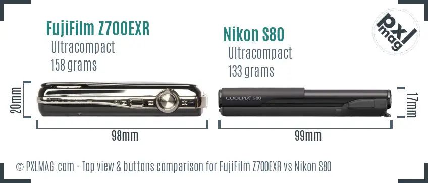 FujiFilm Z700EXR vs Nikon S80 top view buttons comparison