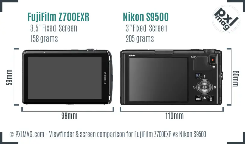 FujiFilm Z700EXR vs Nikon S9500 Screen and Viewfinder comparison