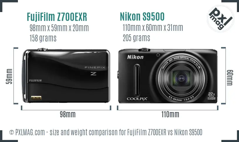 FujiFilm Z700EXR vs Nikon S9500 size comparison