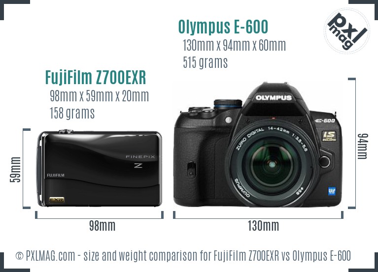 FujiFilm Z700EXR vs Olympus E-600 size comparison FujiFilm Z700EXR vs Olympus E-600 size comparison