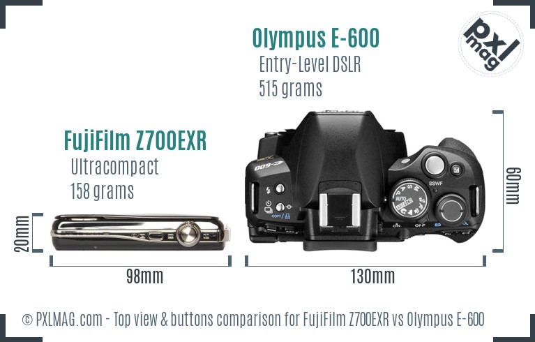 FujiFilm Z700EXR vs Olympus E-600 top view buttons comparison