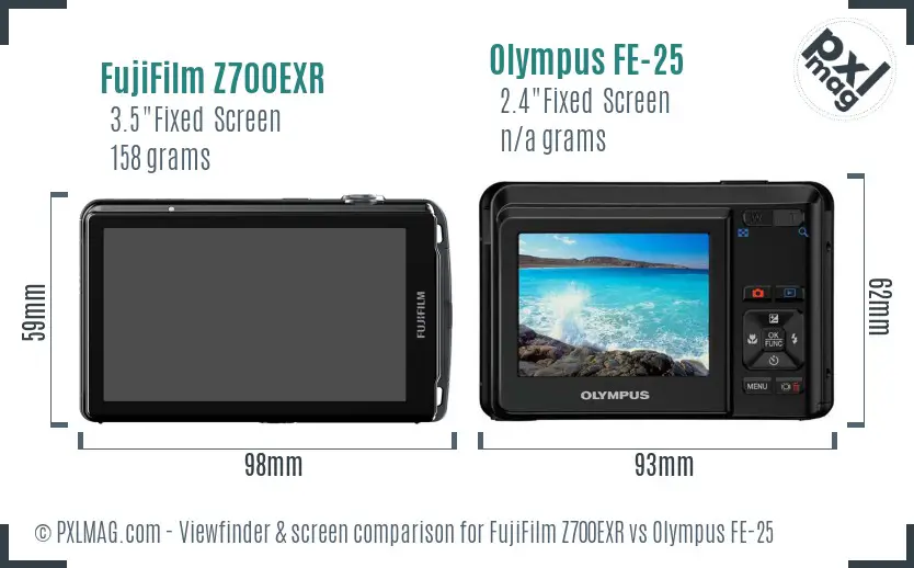 FujiFilm Z700EXR vs Olympus FE-25 Screen and Viewfinder comparison