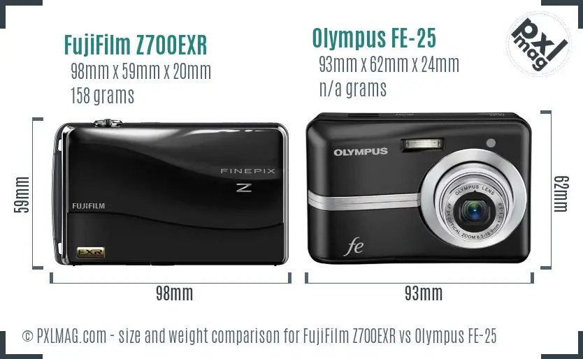 FujiFilm Z700EXR vs Olympus FE-25 size comparison