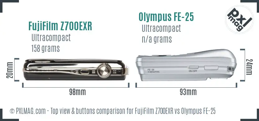 FujiFilm Z700EXR vs Olympus FE-25 top view buttons comparison