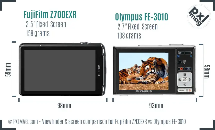 FujiFilm Z700EXR vs Olympus FE-3010 Screen and Viewfinder comparison