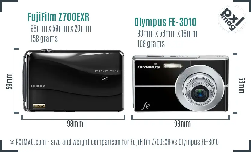 FujiFilm Z700EXR vs Olympus FE-3010 size comparison