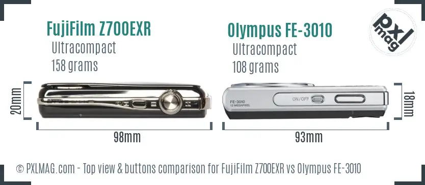 FujiFilm Z700EXR vs Olympus FE-3010 top view buttons comparison