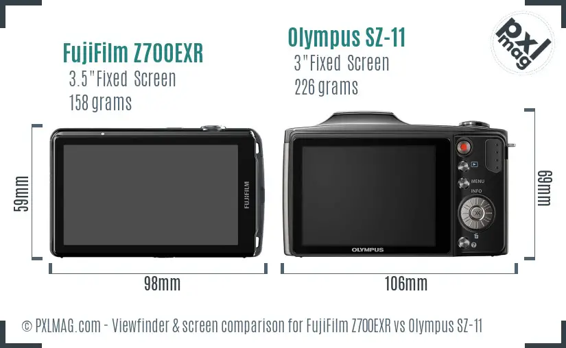 FujiFilm Z700EXR vs Olympus SZ-11 Screen and Viewfinder comparison