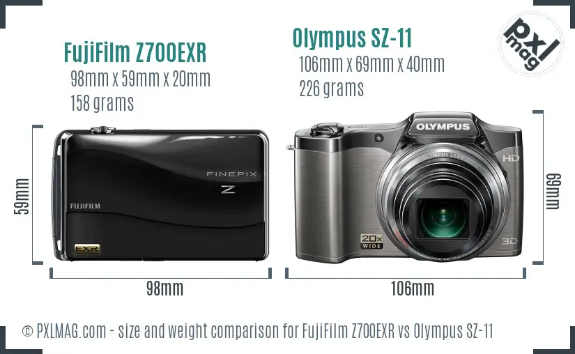 FujiFilm Z700EXR vs Olympus SZ-11 size comparison