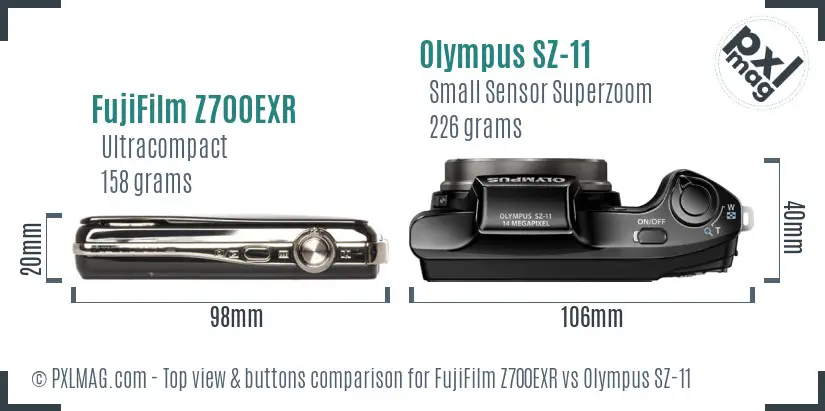 FujiFilm Z700EXR vs Olympus SZ-11 top view buttons comparison