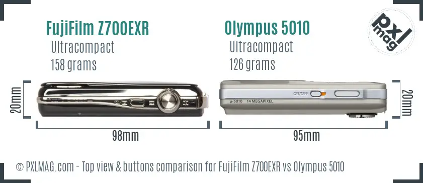 FujiFilm Z700EXR vs Olympus 5010 top view buttons comparison