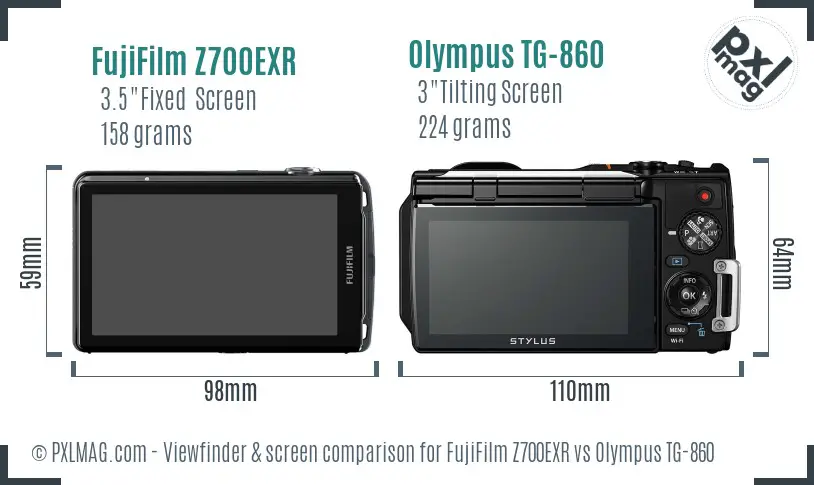 FujiFilm Z700EXR vs Olympus TG-860 Screen and Viewfinder comparison