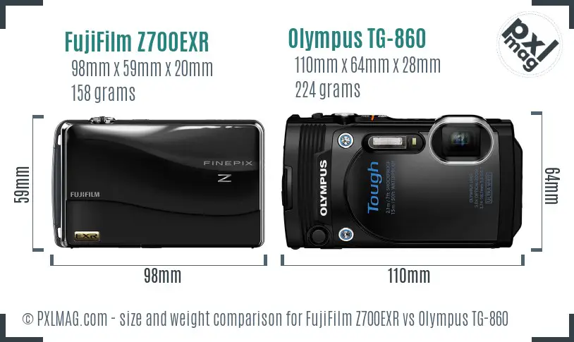 FujiFilm Z700EXR vs Olympus TG-860 size comparison