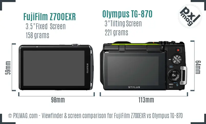 FujiFilm Z700EXR vs Olympus TG-870 Screen and Viewfinder comparison